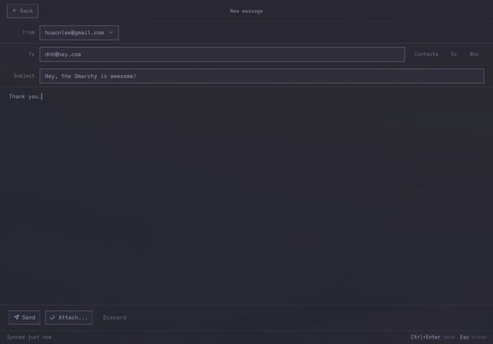 Writing a new message in the Omamail composer.