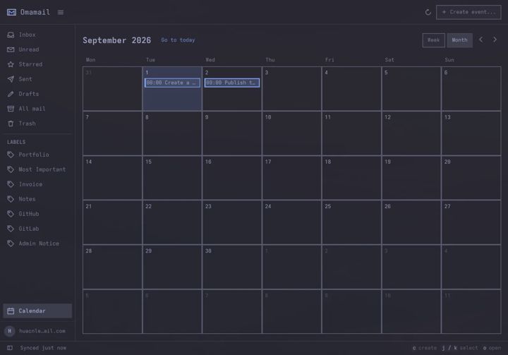 The Omamail calendar showing a week of events.