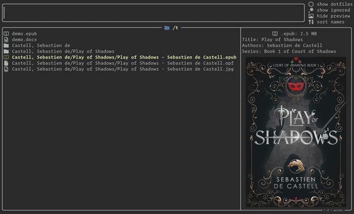 The choose-files kitten with a file list and a preview pane.