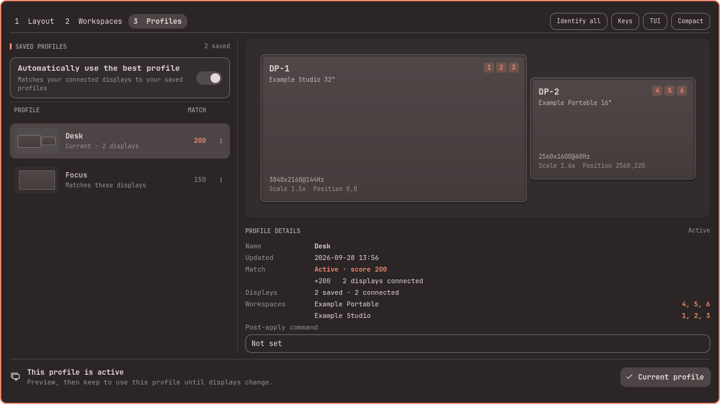 The saved profiles browser listing monitor profiles with their details.
